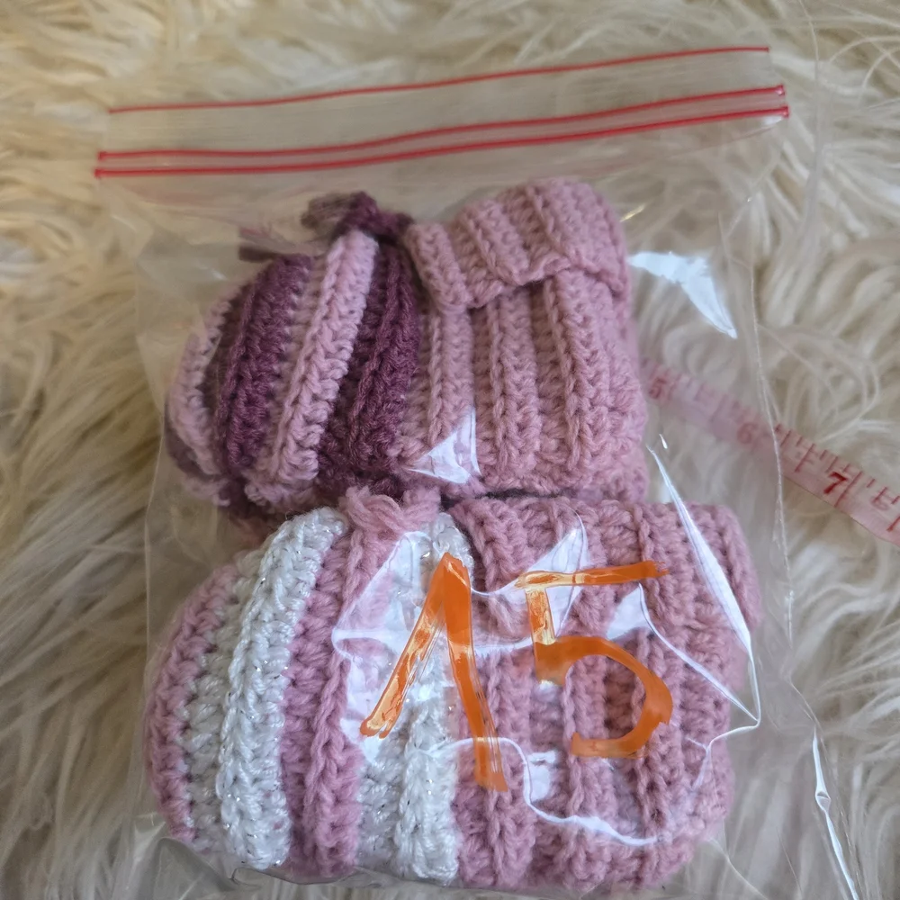 Pink and Purple Handmade Knitted Baby Booties